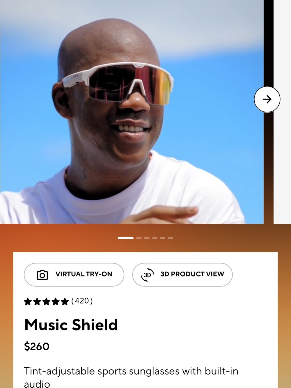 Music Shield Sports Sunglasses - White Frame, Mirrored Lens CHAMELO smart NWT